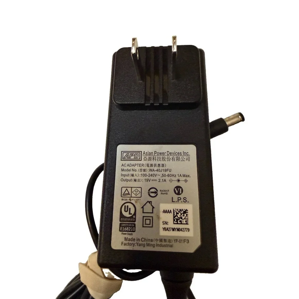 Ember 19V AC/DC Adapter 3ft Black 2-Pin to Barrel Wall Plug WA-40J19FU